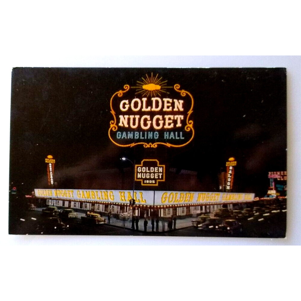 Golden Nugget Gambling Hall Casino Postcard Las Vegas Nevada Chrome Old Cars